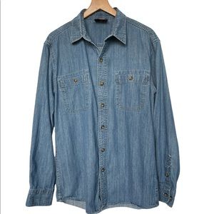 Mens Dickies denim blue jean button down collared shirt long sleeve L